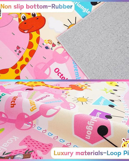 Chicrug Educational Kid Area Rug for Playroom, 4x6 Feet TPR Non Slip Kids Classroom Carpet Rug for Learning ABC Animal, Shape Color Fruit, Washable Play Mat Rug for Children Nursery Toddler Room Decor - LeafyLoom