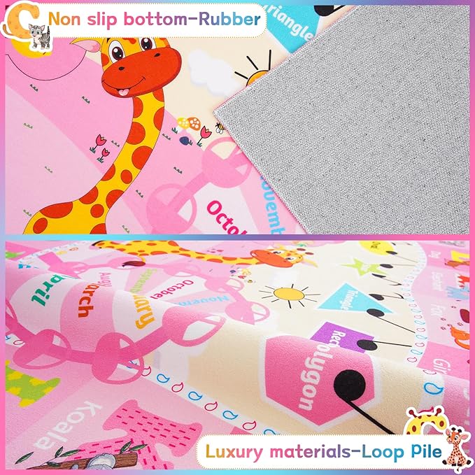 Chicrug Educational Kid Area Rug for Playroom, 4x6 Feet TPR Non Slip Kids Classroom Carpet Rug for Learning ABC Animal, Shape Color Fruit, Washable Play Mat Rug for Children Nursery Toddler Room Decor - LeafyLoom