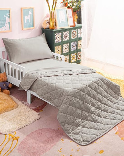 NTBAY Toddler Bedding Set - 4 Piece Soft and Breathable Crib Bedding Set for Boys and Girls, Includes Quilted Comforter, Fitted Sheet, Flat Top Sheet and Envelope Pillowcase, Smoke Grey - LeafyLoom