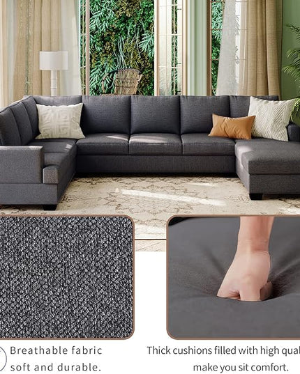 Furniture, Modern Large Upholstered U-Shape, Living Room Sectional Set with Extra Wide Chaise Lounge, Sofas & Couches Grey, Dark Gray-b - LeafyLoom