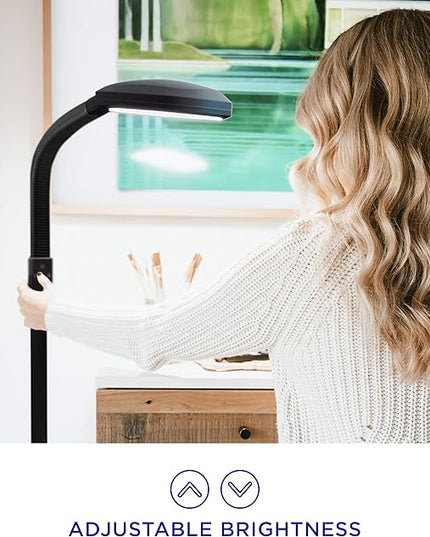 Verilux SmartLight Full Spectrum LED Modern Floor Lamp with Adjustable Brightness, Flexible Gooseneck and Easy Controls - Reduces Eye Strain and Fatigue - Ideal for Reading, Artists, Craft (Black) - LeafyLoom
