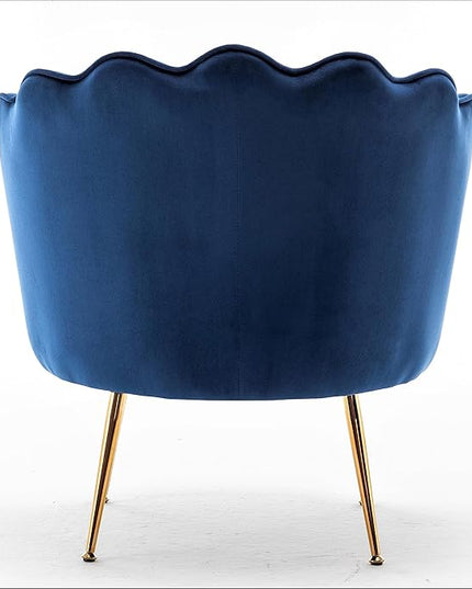 Velvet Barrel Accent Chair with Scalloped Silhouette and Gold Metal Legs, Decorative Piece Suitable for Traditional, Modern, and Contemporary Spaces, Navy Blue - LeafyLoom