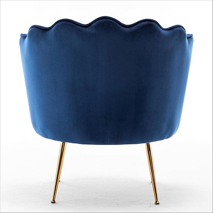 Velvet Barrel Accent Chair with Scalloped Silhouette and Gold Metal Legs, Decorative Piece Suitable for Traditional, Modern, and Contemporary Spaces, Navy Blue - LeafyLoom