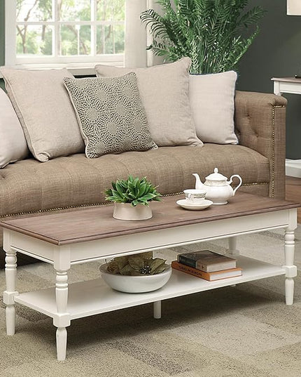 Convenience Concepts French Country Coffee Table with Shelf, Driftwood/White - LeafyLoom
