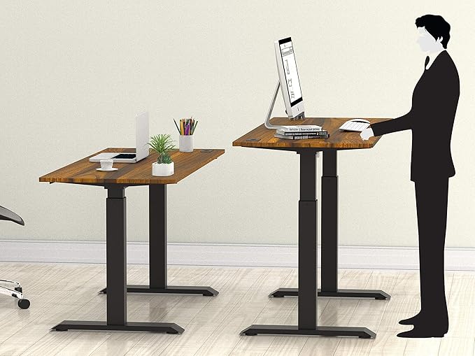 SHW Memory Preset Electric Height Adjustable Standing Desk, 48 x 24 Inches, Walnut - LeafyLoom