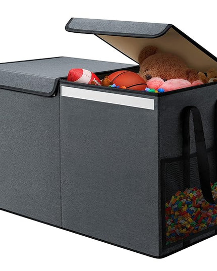 Large Toy Box for Boys Girls Toy Chest Kids Toy Storage Organizer Collapsible Toy Storage Bin Basket with Two Mesh Pockets for Nursery Playroom Bedroom Living Room Organization - LeafyLoom