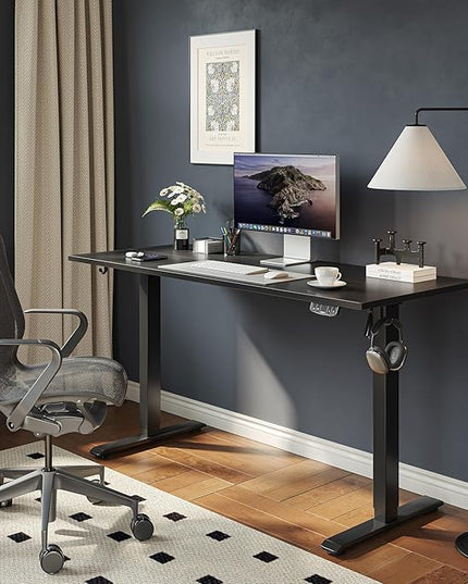 Electric Standing Desk, Large 60 x 24 Inches Height Adjustable Desk, Sit Stand up Desk for Work Office Home, Ergonomic Rising Gaming Computer Table with Memory Preset, Black - LeafyLoom