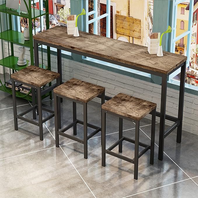NicBex Kitchen Table Set Dining Room Table Set Modern Design Kitchen Dining Table, Pub Table, Long Dining Table Set with 3 Stools for Kitchen, Apartment, Easy Assembly, Natural - LeafyLoom