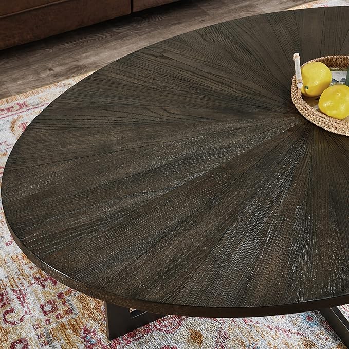 Solid Wood Oval Coffee Table with Cross Metal Legs, 47.9" Industrail Bar Cocktail Table for Living Room Kitchen Office Sofa Table Bristro Table for Cafe/Bar Black 1831BK - LeafyLoom