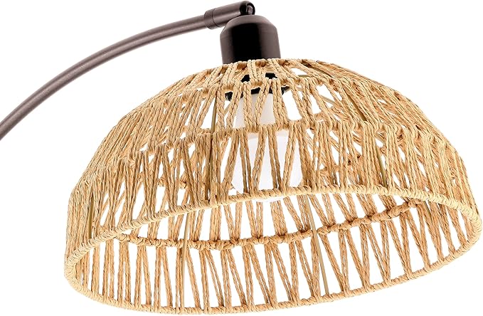 Curved Floor Lamp with Remote Control and Foot Switch Adjustable Hanging Drum Woven Lampshade, Reading Lamp Next to Sofa, Living Room and Bedroom (New Coffee Gold) - LeafyLoom