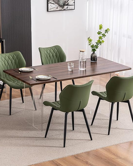YOUNIKE Dining Chairs Set of 2, Upholstered Faux Leather Kitchen Dining Room Chairs, Modern Living Room Bedroom Side Chairs with Wide Curved Back and Metal Legs, Olive Green - LeafyLoom