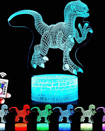 Dinosaur Night Light, 16 Colors 3D Desk Lamp Remote Control Dinosaur Toys for Kids Age 2 3 4 5 6 7 8-12 Year Old Boys Room Bedside Decor Christmas Birthday Gifts - LeafyLoom