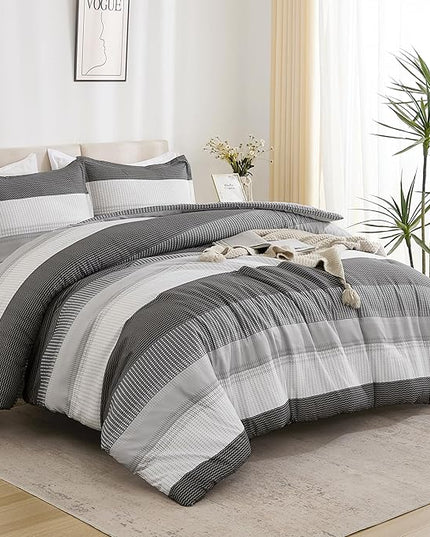 Litanika Dark Grey Bed Comforter Set Twin/Twin XL Size, 2 Pieces Lightweight Striped Bedding Comforter Set, Soft All Season Down Alternative Comforter (1 Comforter, 1 Pillowcase) - LeafyLoom