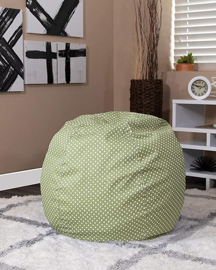 Flash Furniture Dillon Small Bean Bag Chair for Kids and Teens, Foam-Filled Beanbag Chair with Machine Washable Cover, Green Polka Dot - LeafyLoom