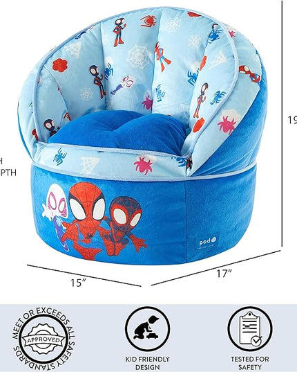 Idea Nuova Marvel Spidey and His Amazing Friends Blue Round Bean Bag Chair for Kids, Ages 3+, Large - LeafyLoom