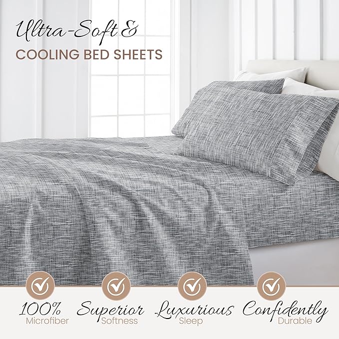 Linen Market 4 Piece King Bedding Sheet Set (Light Gray Chambray) - Sleep Better Than Ever with These Ultra-Soft & Cooling Bed Sheets for Your King Size Bed - Deep Pocket Fits 16" Mattress - LeafyLoom