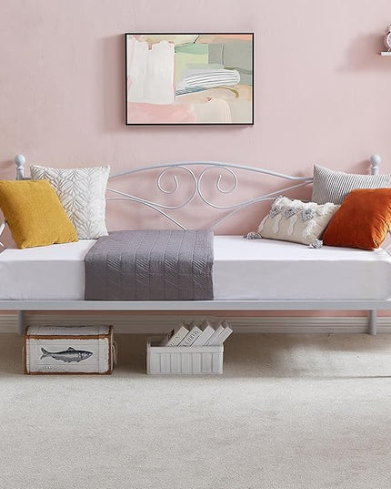 VECELO Premium Daybed Metal Bed Frame Twin Size Steel Slat Support/Strong Legs Headboard/Mattress Foundation, Multi-Functional Furniture (Classic Bed) - LeafyLoom