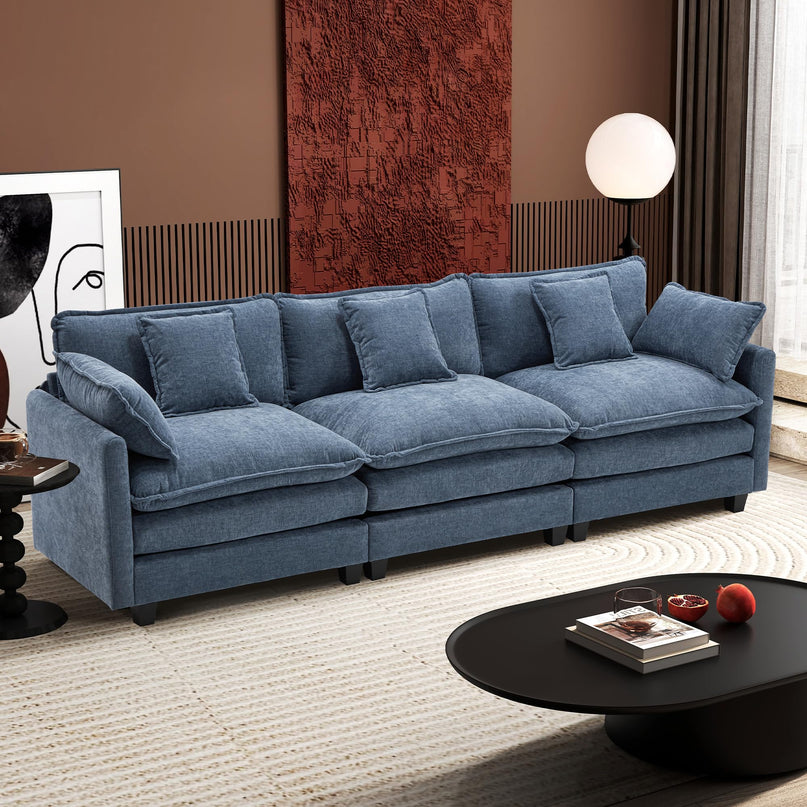 Ihanherry 111.4" L Shaped Modern Sofa Modular Sectional Cloud Couch with Ottoman, 4-Seat Chenille Deep Seat Sofa with Pillow for Living Room, Bedroom and Apartment, Beige LeafyLoom