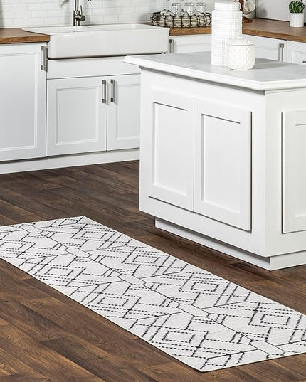 nuLOOM Echo Multi Diamond Machine Washable Ultra Thin Runner Rug, 2' 6" x 8', Ivory - LeafyLoom