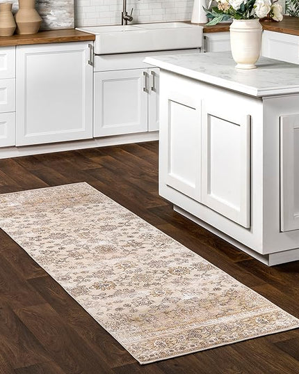 nuLOOM Deadra Medallion 2x6 Machine Washable Runner Rug for Living Room Bedroom Dining Room Entryway Hallway Kitchen, Beige/Ivory - LeafyLoom