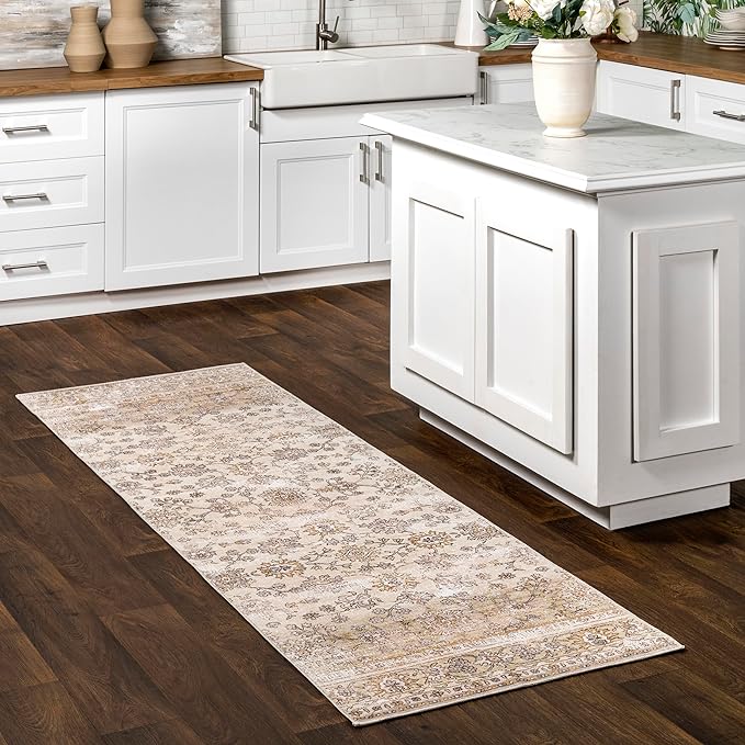 nuLOOM Deadra Medallion 2x6 Machine Washable Runner Rug for Living Room Bedroom Dining Room Entryway Hallway Kitchen, Beige/Ivory - LeafyLoom