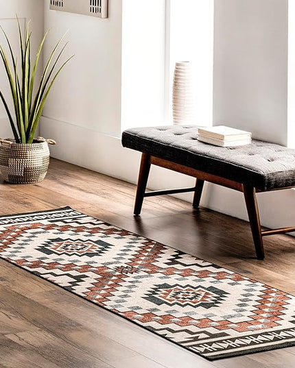 nuLOOM Leighton Machine Washable Southwestern Medallion Ultra Thin Runner Rug, 2' 6" x 8', Beige - LeafyLoom
