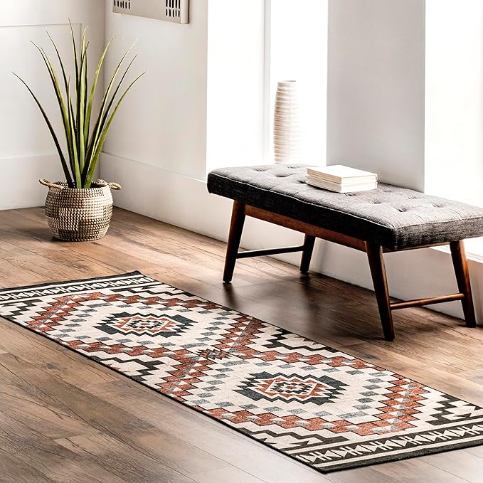 nuLOOM Leighton Machine Washable Southwestern Medallion Ultra Thin Runner Rug, 2' 6" x 8', Beige - LeafyLoom