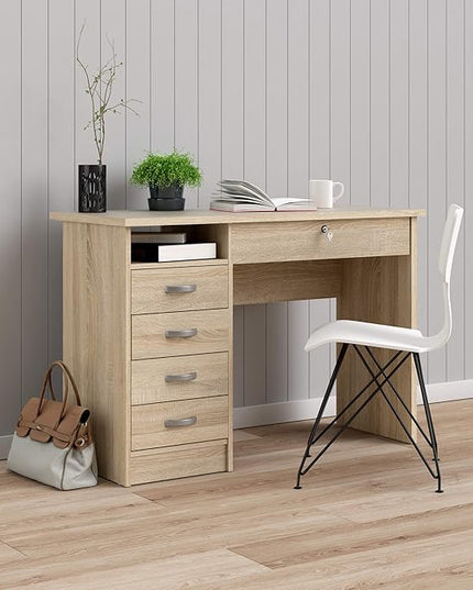 Tvilum, Oak Structure Walden Desk with 5 Drawers - LeafyLoom