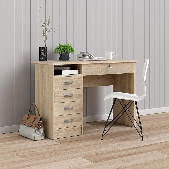 Tvilum, Oak Structure Walden Desk with 5 Drawers - LeafyLoom