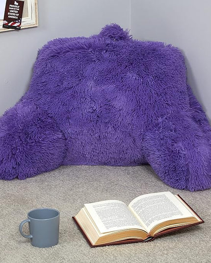 Klear Vu Shaggy Reading Pillow Back Rest Body Pillow for Adults and Kids, Lumbar and Arm Support on Bed, Chair, Couch, Sofa and Floor, 30" x 21", One Size, Purple Rain - LeafyLoom