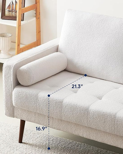 Vonanda 56" Loveseat Small Couch, Mid-Century 2 Seater Sofa velvet boucle Couch with Hand-Stitched Comfort Cushion and Bolster Pillows for Living Room, Loveseat Boucle White - LeafyLoom