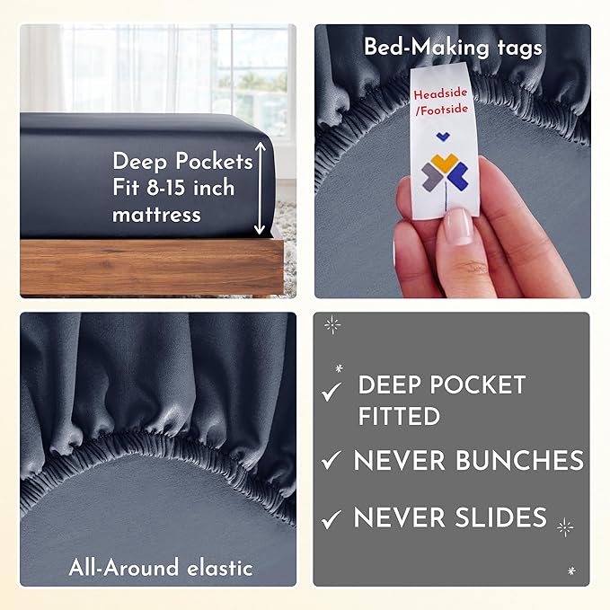 California Design Den 100% Cotton Sheets, Twin Sheets Set 3 Pc, 400 Thread Count Sateen, Bedding, Dorm Rooms & Adults, Deep Pocket Sheets, Cooling Sheets, Twin Bed Sheets (Indigo Navy Blue) - LeafyLoom