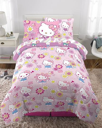 Franco Kids Bedding Super Soft Comforter and Sheet Set with Sham, 5 Piece Twin Size, Hello Kitty - LeafyLoom