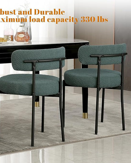 DYHOME Green Dining Chairs Set of 6, Mid-Century Modern Dining Chairs, Kitchen Dining Room Chairs, Curved Backrest Round Upholstered Boucle Sherpa Dining Chair with Black Metal Legs - LeafyLoom