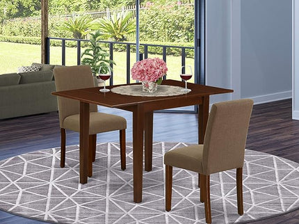 East West Furniture 1NDAB3-MAH-18 3 Piece Kitchen Set Contains a Rectangle Room Table with Dropleaf and 2 Coffee Linen Fabric Parson Dining Chairs, 30x48 Inch - LeafyLoom