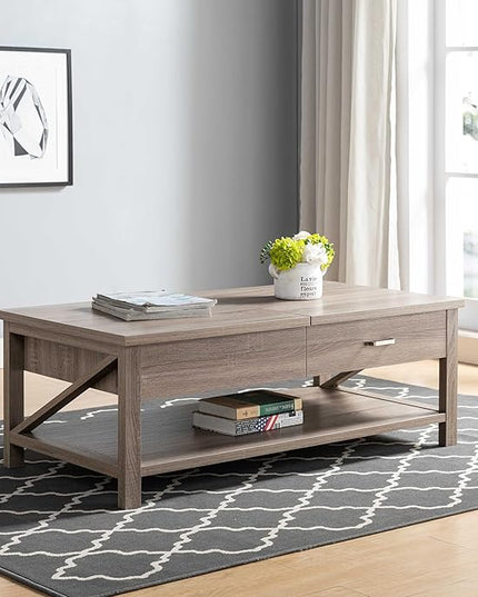 NicBex Coffee Table Wooden Lift Top Coffee Table with Storage Center Tables with Bottom Shelf Lift Tabletop Dining Table for Living Room, Office, and Bedroom,46.75" W, Dark Taupe - LeafyLoom