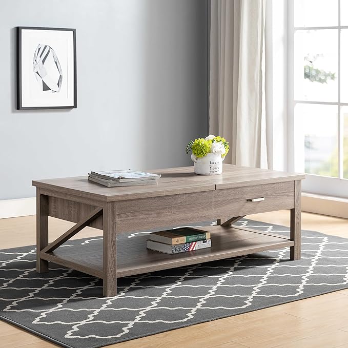 NicBex Coffee Table Wooden Lift Top Coffee Table with Storage Center Tables with Bottom Shelf Lift Tabletop Dining Table for Living Room, Office, and Bedroom,46.75" W, Dark Taupe - LeafyLoom