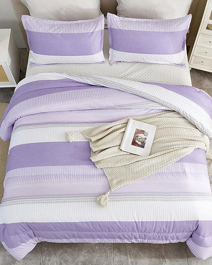 Litanika Lavender Comforter Set Twin/Twin XL - 2 Pieces Lightweight Lavender Purple White Colorblock Stripe Fluffy Bedding Comforter Sets, All Season Bed Set - LeafyLoom
