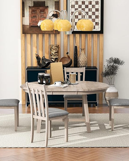 NicBex Small Dining Table Set for 4 Kitchen Table and Chairs 5-Piece Wood Dining Table Set Round Extendable Dining Table with 4 Dining Chairs for Dining Room, Natural Wood Wash - LeafyLoom