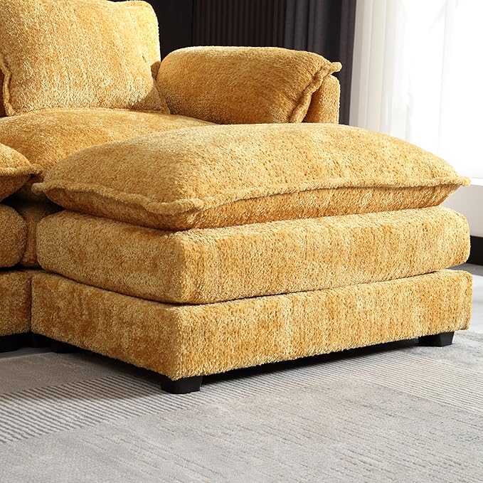 Convertible Modular Sectional Sofa with Reversible Chaise, Modern Chenille Upholstery L-Shaped Boucle Couch 4-Seat Corner Sofa&Couches for Living Room, Apartment and Small Space, Yellow 127.23" - LeafyLoom