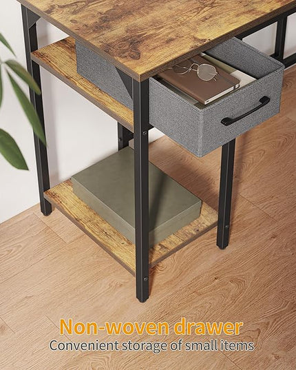 BANTI L Shaped Desk with Hutch, 58 inch Corner Computer Desk with Drawer,Home Office Gaming Table Workstation with Storage Bookshelf, Rustic Brown - LeafyLoom