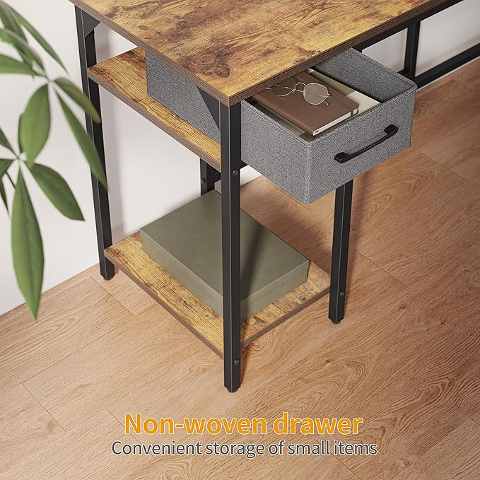 BANTI L Shaped Desk with Hutch, 58 inch Corner Computer Desk with Drawer,Home Office Gaming Table Workstation with Storage Bookshelf, Rustic Brown - LeafyLoom
