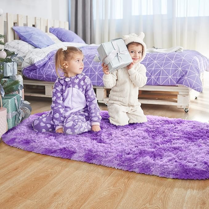 Noahas Oval Fluffy Purple Rug 2.6X5.3 Small Kids Rugs for Bedroom Girls And Boys Aesthetic,Bedside Bedroom Rug,Ultra Soft Runner Carpet Modern Shaggy Nursery Area Rugs Home Decor'' - LeafyLoom