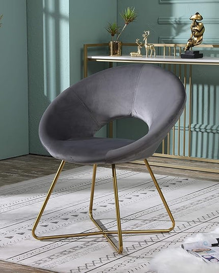 Roundhill Furniture Slatina Silky Velvet Upholstered Accent Chair with Gold Tone Finished Base, 25D x 28W x 31.5H in, Gray - LeafyLoom