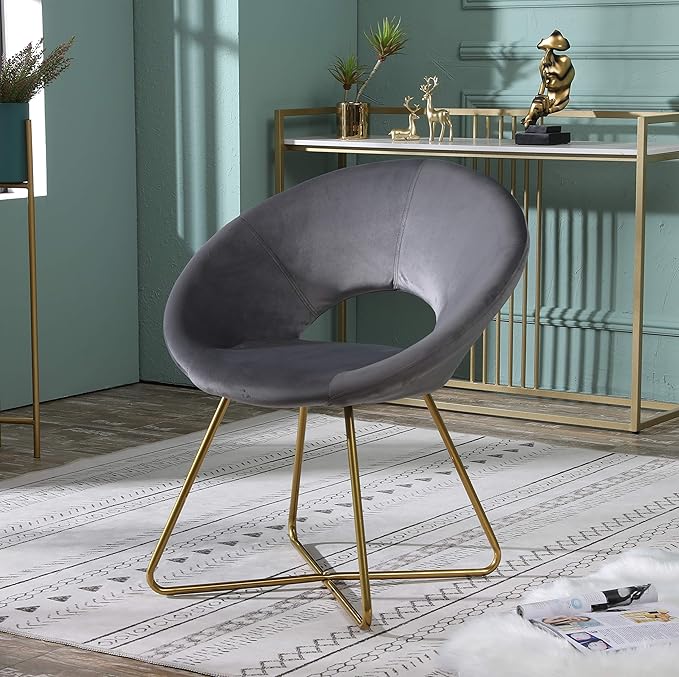 Roundhill Furniture Slatina Silky Velvet Upholstered Accent Chair with Gold Tone Finished Base, 25D x 28W x 31.5H in, Gray - LeafyLoom