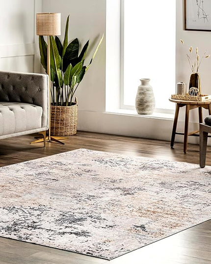 nuLOOM Danae Abstract 6 Square Machine Washable Area Rug for Living Room Bedroom Dining Room Kitchen, Ivory/Grey - LeafyLoom