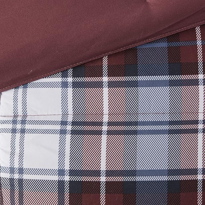 Madison Park Essentials Parkston Plaid Comforter, Matching Sham, 3M Scotchguard Stain Release Cover, Hypoallergenic All Season Bedding-Set, King/California King, Red, 3 Piece - LeafyLoom
