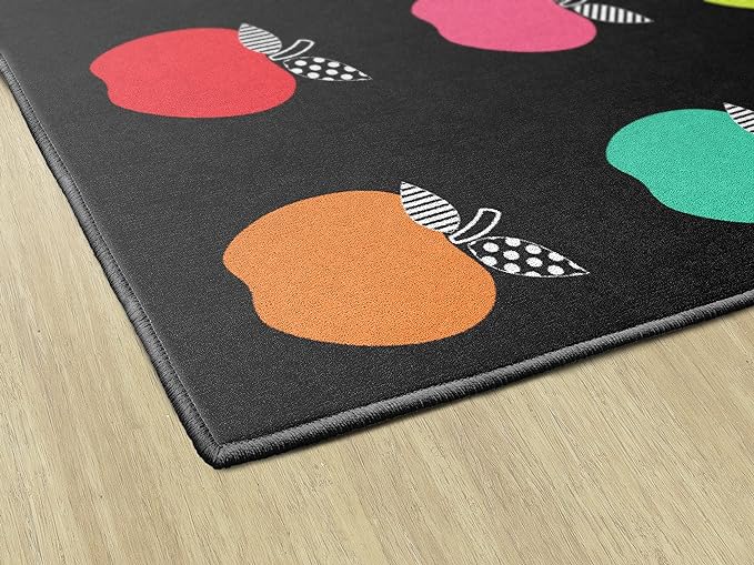 Flagship Carpets Schoolgirl Style Stylish Black & White Brights Apple Sit Spot Classroom Area Rug for Indoor Classroom Learning or Kid Bedroom Educational Play Mat, 5'x7'6", Multi - LeafyLoom