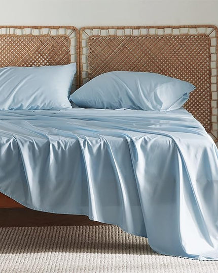 Bedsure Queen Sheets, Rayon Derived from Bamboo, Queen Cooling Sheet Set, Deep Pocket Up to 16", Breathable & Soft Bed Sheets, Hotel Luxury Silky Bedding Sheets & Pillowcases, Teal Blue - LeafyLoom