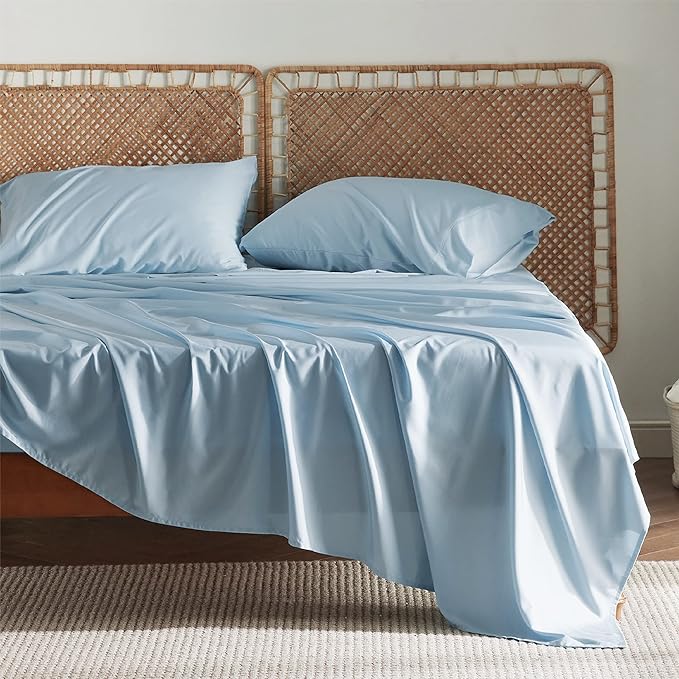 Bedsure Queen Sheets, Rayon Derived from Bamboo, Queen Cooling Sheet Set, Deep Pocket Up to 16", Breathable & Soft Bed Sheets, Hotel Luxury Silky Bedding Sheets & Pillowcases, Teal Blue - LeafyLoom